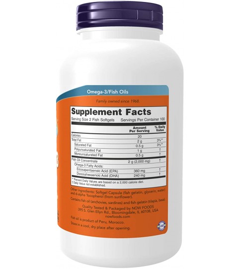 NOW Supplements, Omega-3 180 EPA / 120 DHA, 200-Fish Gelatin Softgels