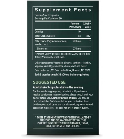 Gaia Herbs Milk Thistle Seed Liquid Phyto-Capsules, 60 Count