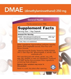 NOW Supplements, DMAE (Dimethylaminoethanol) 250 mg, 100 Veg Capsules