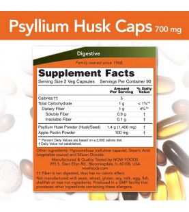 NOW Supplements, Psyllium Husk Caps, 700 mg, 180 capsules