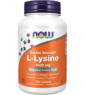 NOW Foods Supplements, L-Lysine 1,000 mg, Double Strength, Amino Acid, 100 Tablets