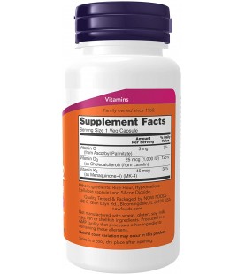 NOW Supplements, Vitamin D-3 & K-2, 1,000 IU/45 mcg, 120 Veg Capsules