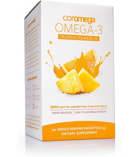 Coromega Omega 3 Fish Oil Supplement with Vitamin D3, 650mg, 90 Packets