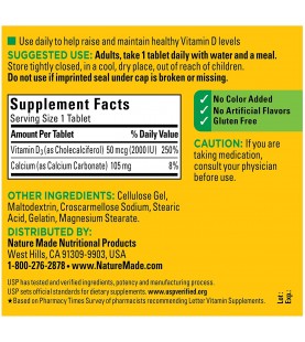 Nature Made Vitamin D3 2000 IU (50 mcg) Tablets, 400 Count