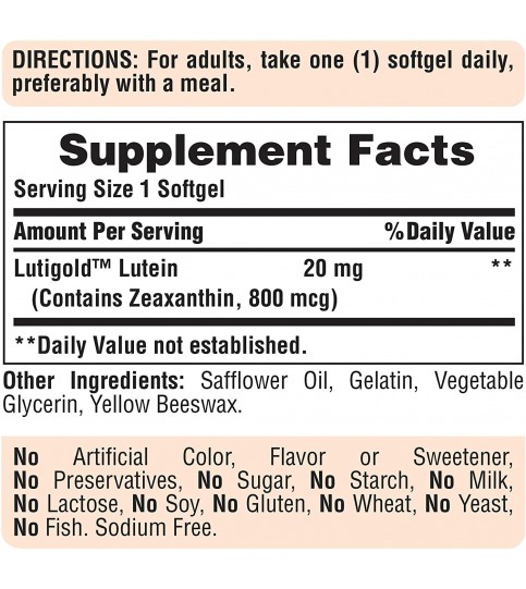 Puritans Pride Lutein 20 mg with Zeaxanthin Softgels, 120 Count