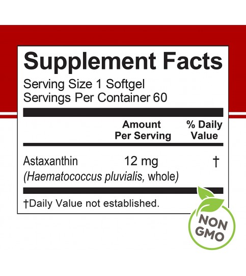 Astaxanthin 12mg - Daily Antioxidant Protection, 60 softgels