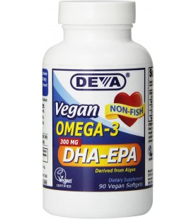 Deva Nutrition Vegan DHA-EPA Nutritional Supplement Softgel, 300 mg, 90 Count