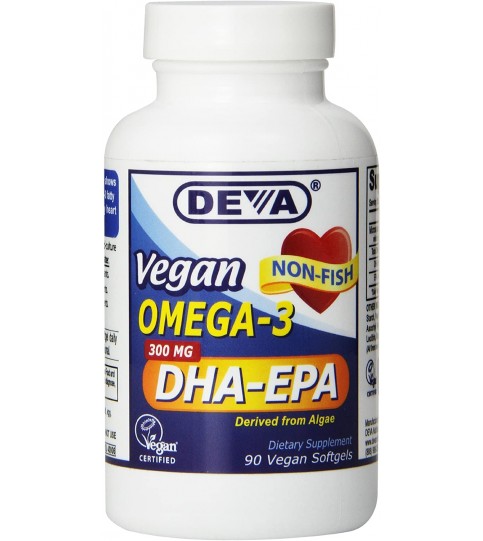 Deva Nutrition Vegan DHA-EPA Nutritional Supplement Softgel, 300 mg, 90 Count