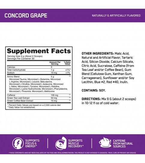 Optimum Nutrition Amino Energy - Concord Grape, 30 Servings