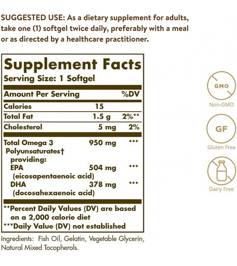 Solgar Triple Strength Omega-3 950 mg, 100 Softgels