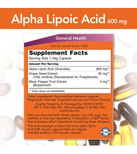 NOW Supplements, Alpha Lipoic Acid 600 mg, 120 Capsules