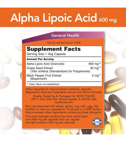 NOW Supplements, Alpha Lipoic Acid 600 mg, 120 Capsules