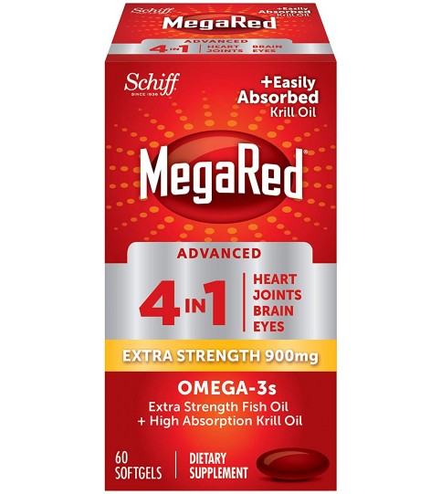 Omega-3 Fish & Krill Oil Supplement 900mg - MegaRed Advanced 4in1, 60 softgels