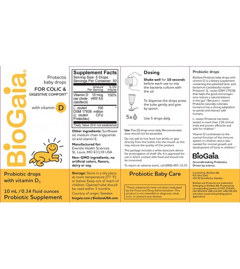 BioGaia Protectis Probiotics Drops with Vitamin D for Baby, 10 ML, 0.34 oz