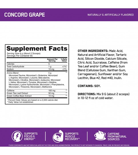 Optimum Nutrition Amino Energy - Concord Grape, 65 Servings