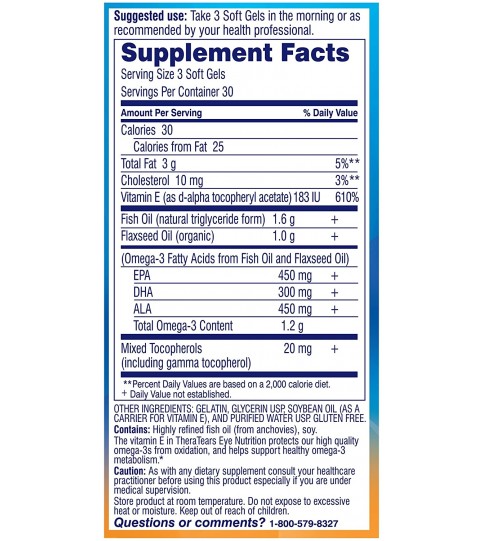 TheraTears 1200mg Omega 3 Supplement for Eye Nutrition, 90 Count