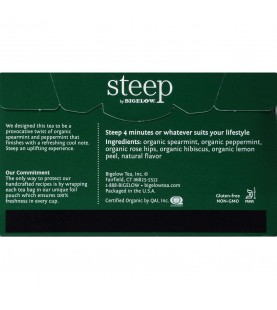 Bigelow Steep Organic Mint Herbal Tea Caffeine Free (6x20 BAG )