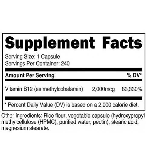 Nutricost Vitamin B12 (Methylcobalamin) 2000mcg, 240 Capsules