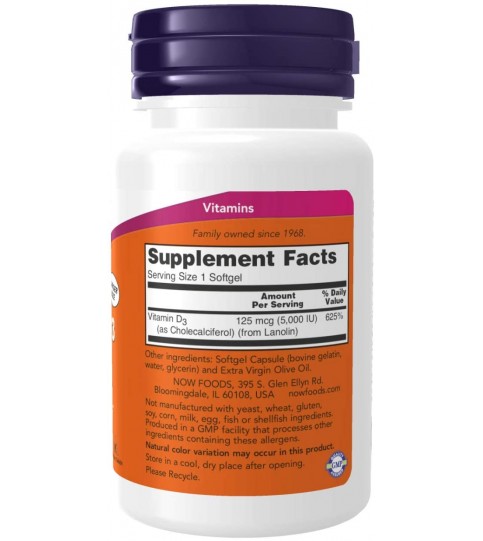 NOW Foods Supplements, Vitamin D-3 5,000 IU, 240 Softgels