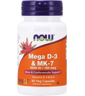 NOW Supplements, Mega D-3 & MK-7, 60 Veg Capsules