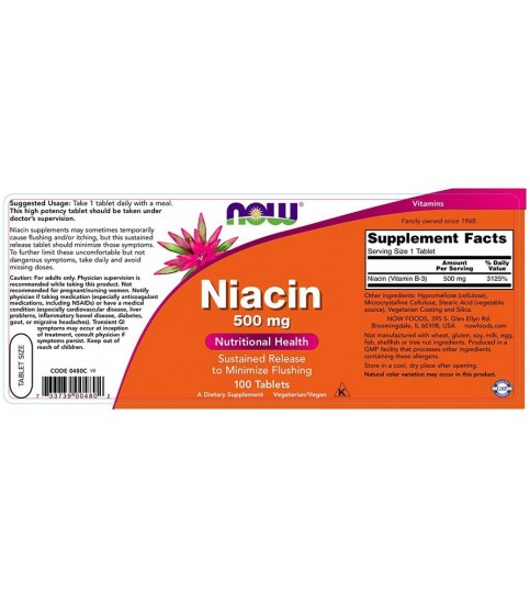 NOW Supplements, Niacin (Vitamin B-3) 500 mg, Nutritional Health, 100 Tablets