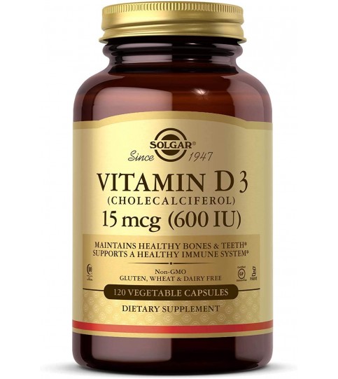 Vitamin D3 (Cholecalciferol) 15 mcg (600 IU) Vegetable Capsules - 120 Count