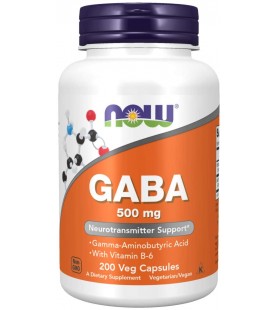 NOW Supplements, GABA 500 mg + B-6, 200 Count, Veg Capsules