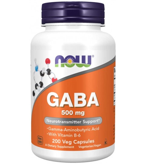 NOW Supplements, GABA 500 mg + B-6, 200 Count, Veg Capsules