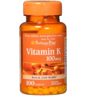 Puritans Pride Vitamin K 100 mcg Tablets, 100 Count