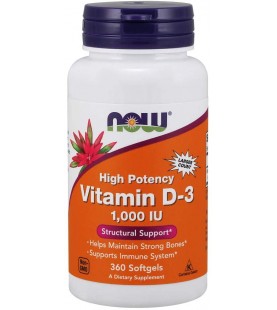 NOW Supplements, Vitamin D-3 1,000 IU, High Potency, 360 Softgels