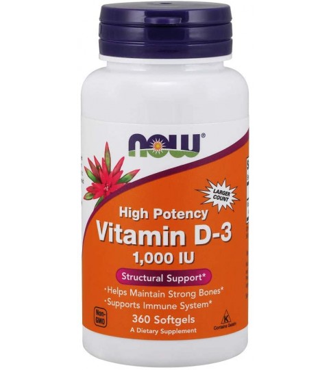 NOW Supplements, Vitamin D-3 1,000 IU, High Potency, 360 Softgels