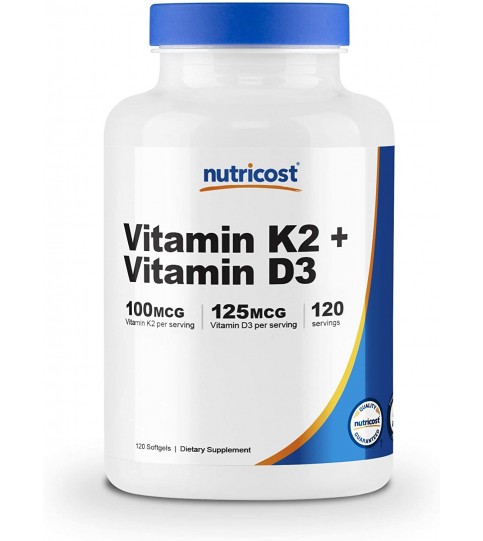 Nutricost Vitamin K2 (MK7) (100mcg) + Vitamin D3 (5000 IU) 120 Softgels