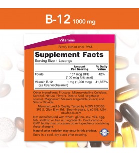 NOW Supplements, Vitamin B-12 1,000 mcg, 250 Chewable Lozenges