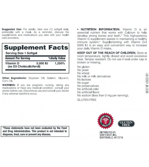 Member's Mark Vitamin D-3 5000 IU, 400 Softgels