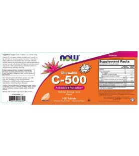 NOW Supplements, Vitamin C-500, Orange Juice Flavor, 100 Chewable Lozenges