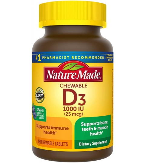 Nature Made Vitamin D3 1000 IU (25mcg) Chewable Tablets, 120 Count