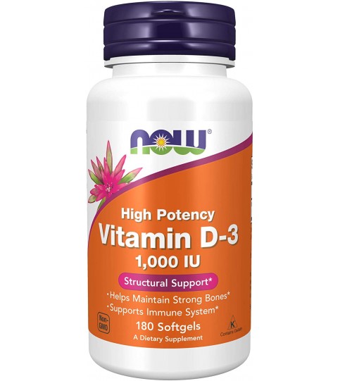 NOW Supplements, Vitamin D-3 1,000 IU, High Potency, 180 Softgels