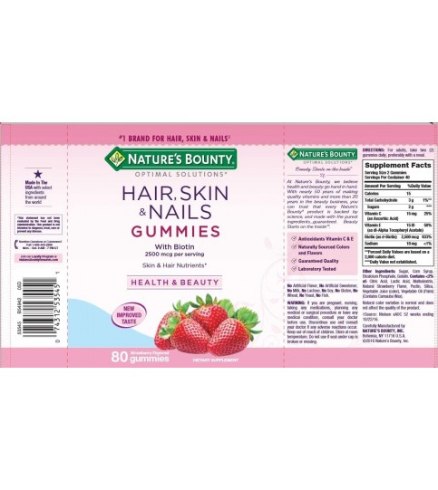 Nature's Bounty Optimal Solutions Hair, Skin and Nails Gummies, 80 Count