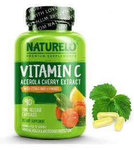 NATURELO Vitamin C with Organic Acerola Cherry - 500 mg - 90 Capsules