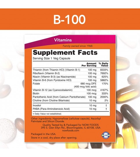 NOW Supplements, Vitamin B-100, Nervous System Health, 100 Capsules