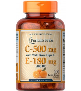 Vitmain C 500 mg & E 180 mg with Rose Hips, 100 Softgels