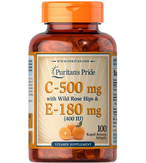 Vitmain C 500 mg & E 180 mg with Rose Hips, 100 Softgels