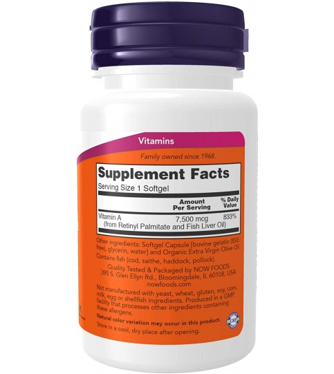 NOW Supplements, Vitamin A (Fish Liver Oil) 25,000 IU, 100 Softgels