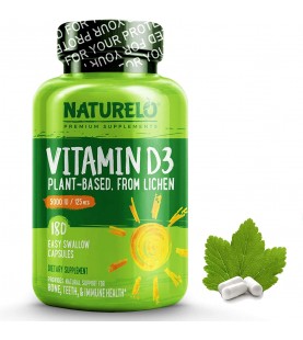 NATURELO Vitamin D - 5000 IU - Plant Based -180 Capsules