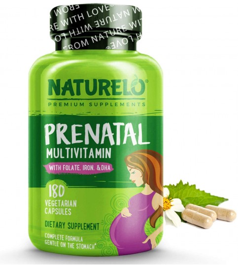 NATURELO Prenatal Multivitamin with DHA, Natural Iron, Folate, Plant Calcium - 180 Capsules