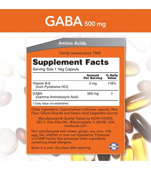 NOW Supplements, GABA 500 mg + B-6, 200 Count, Veg Capsules