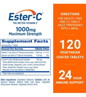 Ester-C Vitamin C 1000 mg Coated Tablets, 120 Count