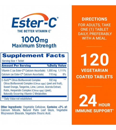 Ester-C Vitamin C 1000 mg Coated Tablets, 120 Count