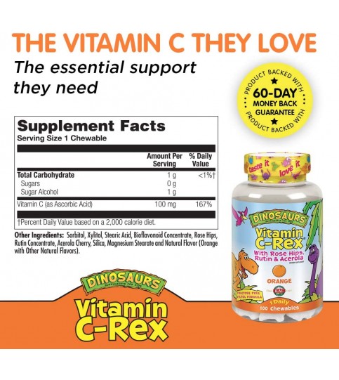 KAL C-Rex Vitamin C 100mg, Supplement for Kids - 100 chewables