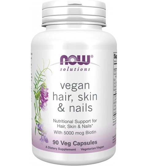 NOW Solutions, Vegan Hair, Skin & Nails, 5,000 mcg, 90 Veg Capsules